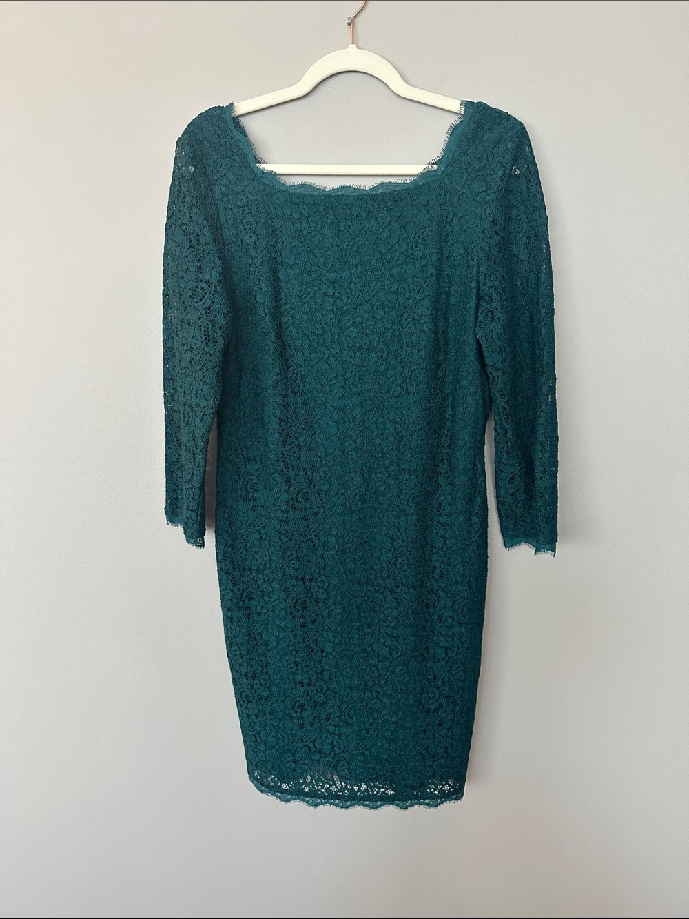 Adrianna Papell Teal Lace Long Sleeve Sheath Dress